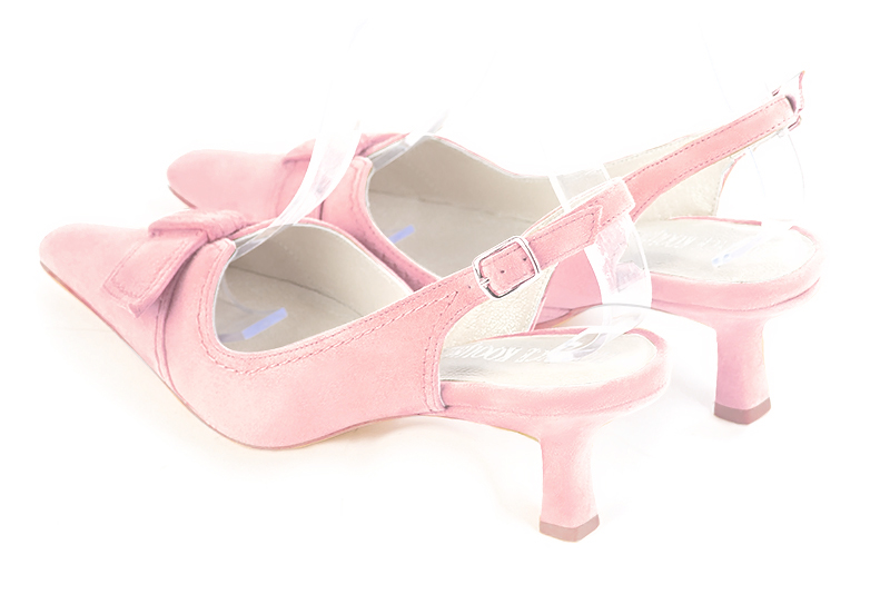 Light pink women's open back shoes, with a knot. Tapered toe. Medium spool heels. Rear view - Florence KOOIJMAN